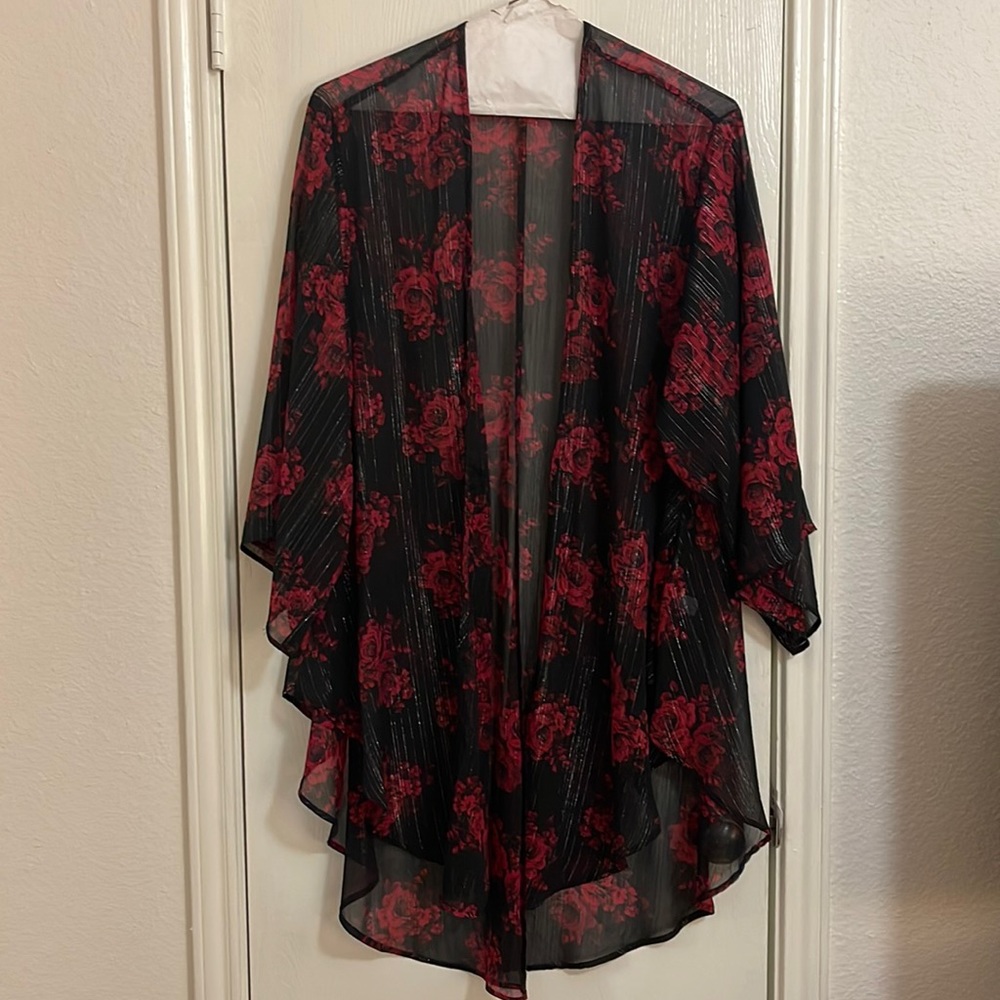 Red and black floral kimono from Torrid